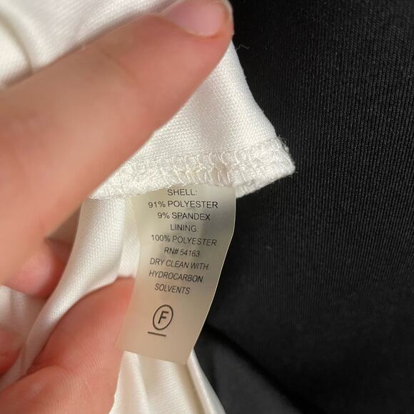 Calvin Klein | Black & Ivory Colorblock One Shoulder Scuba Cocktail Sheath Dress - Picture 5 of 6